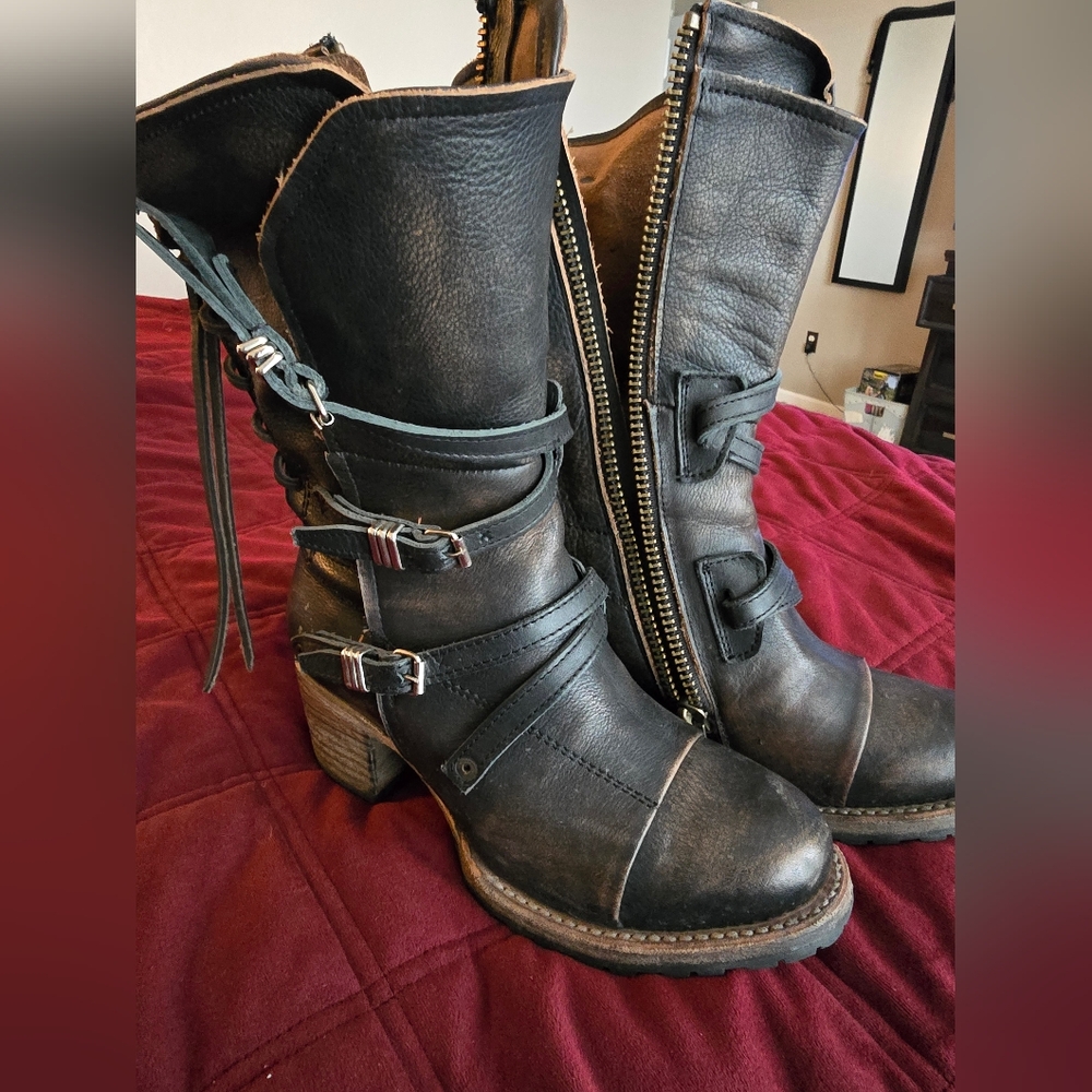 Freebird by Steven Black Combat Moto Boots with Buckles